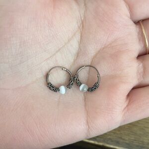 Elegant Silver Hoop Earrings with White Accents